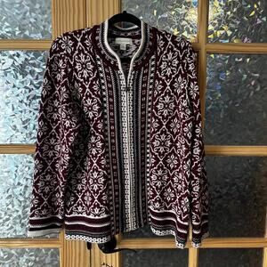 Appleseeds Full Zip Knit Sweater Yarn Romantic Coquette L Snowflake Zip Mock